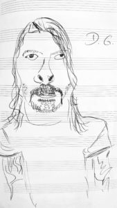 Skizziertes Porträt von Dave Grohl, dem Leadsänger der Foo Fighters.