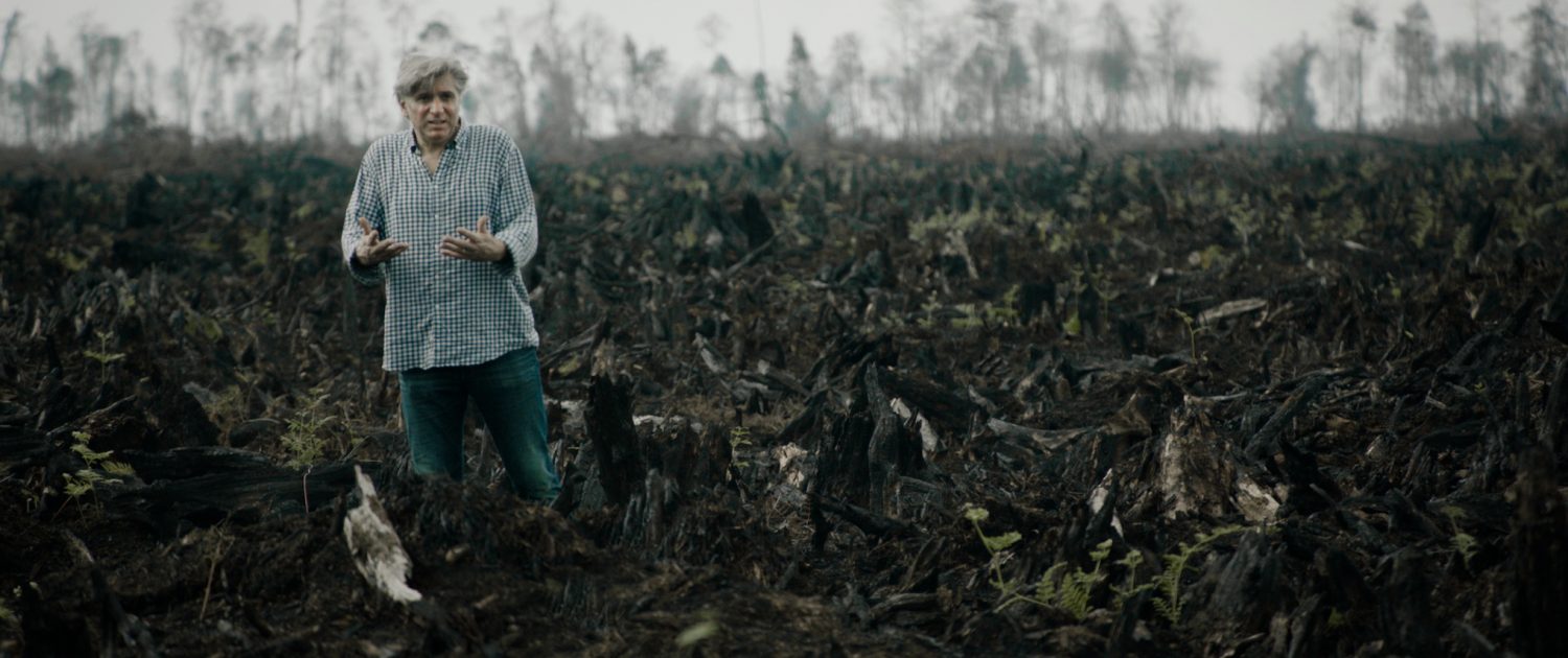 Der Filmregisseur von „Die gruene Luege“ mitten im verbrannten Regenwald Foto: ea-Film_Dominik_Spritzendorfer