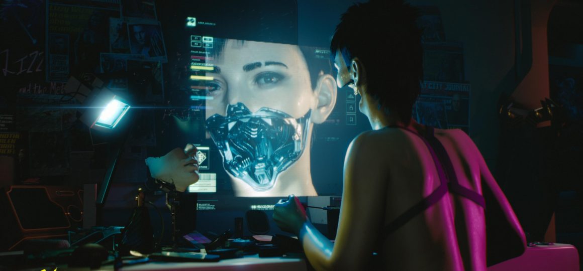 Cyberpunk 2077 Frau vor Monitor